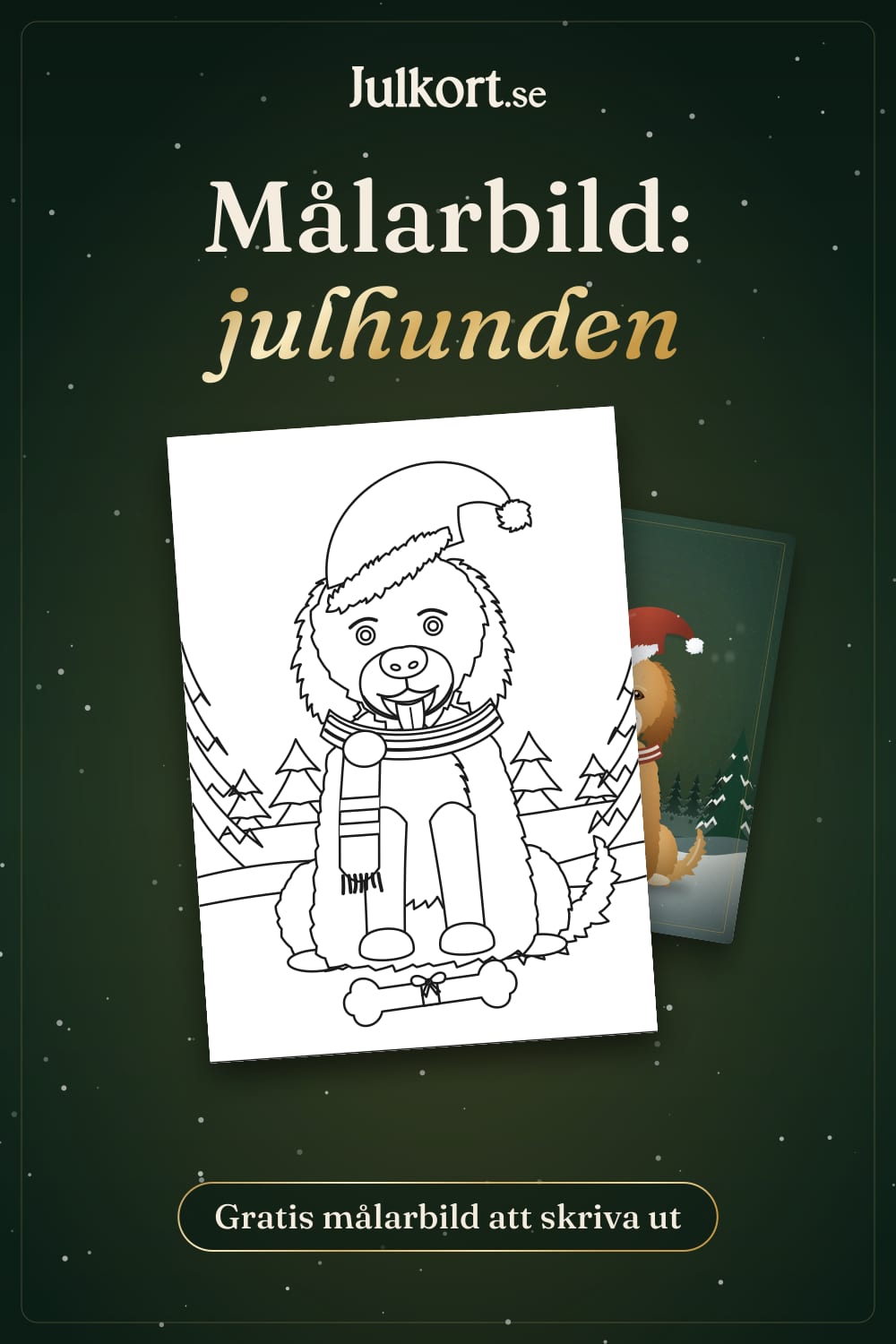 Målarbild med julhunden, bild att spara på Pinterest