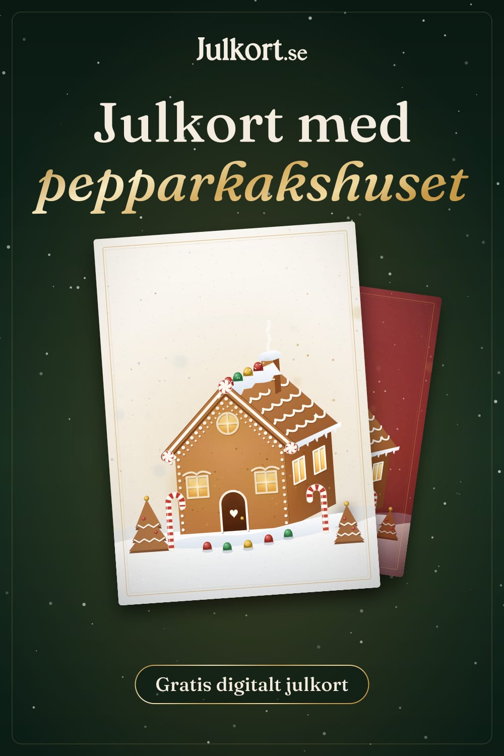 Julkort med pepparkakshuset, bild att spara på Pinterest