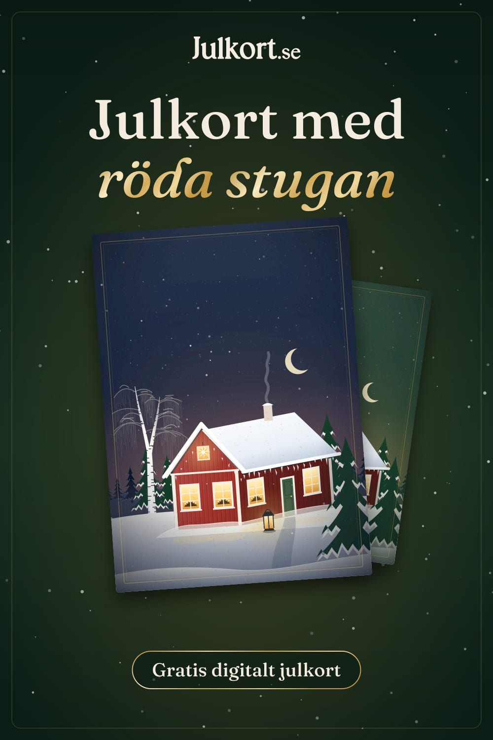 Julkort med röda stugan, bild att spara på Pinterest